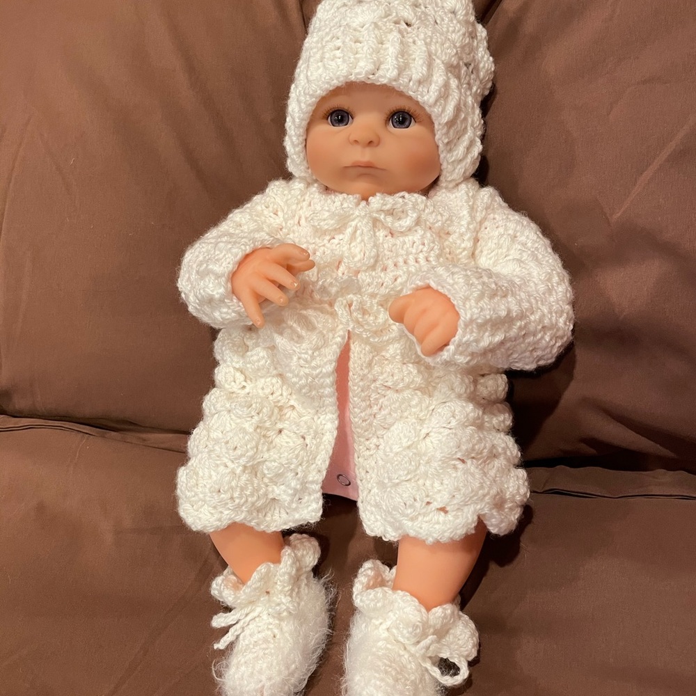 Handmade  poofy baby sweater set crochet